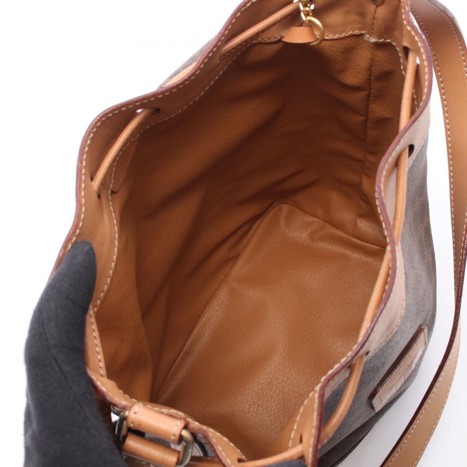 Celine Shoulder Bag Macadam Brown Canvas Leather — view 3