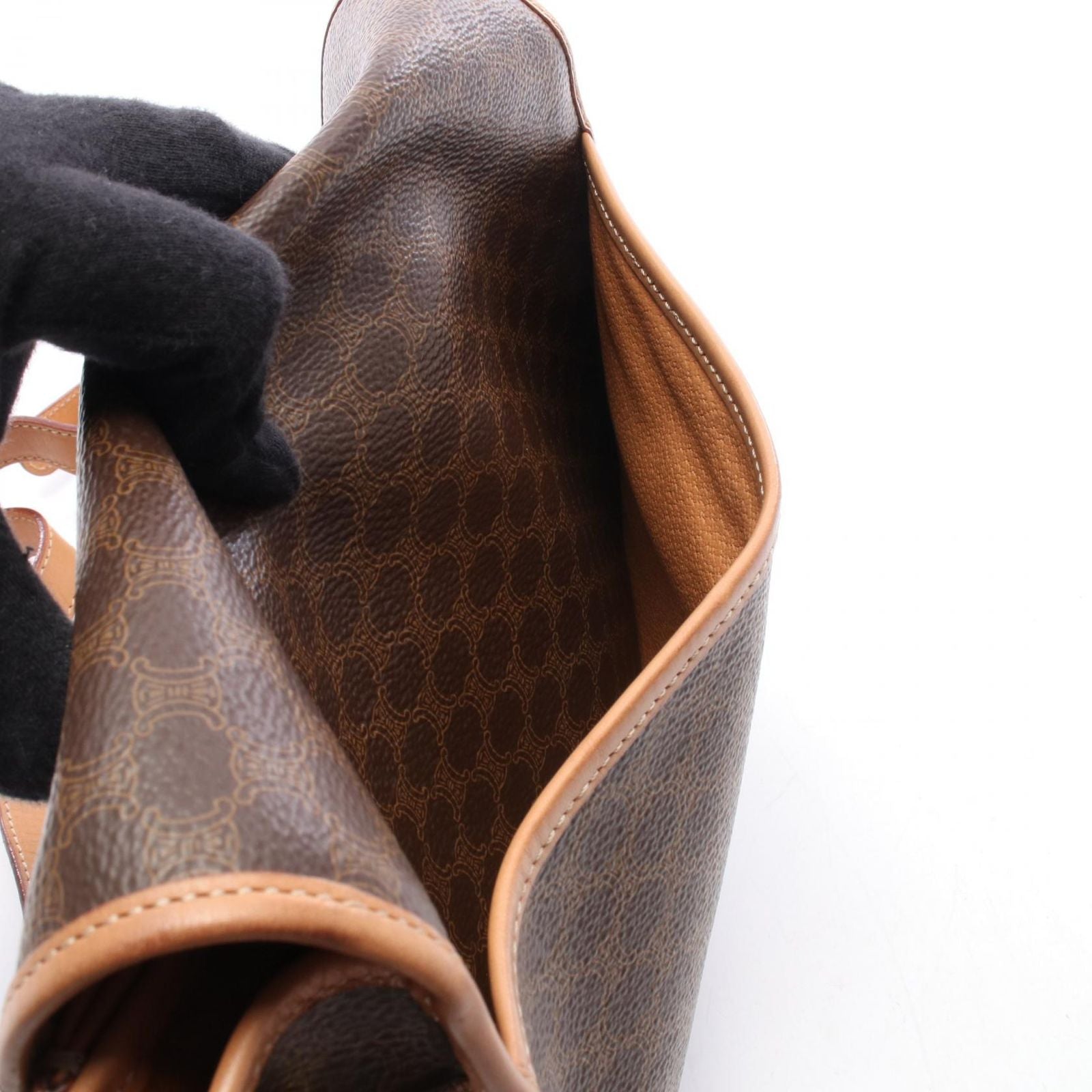 Celine Shoulder Bag Macadam Brown Canvas Leather — view 5