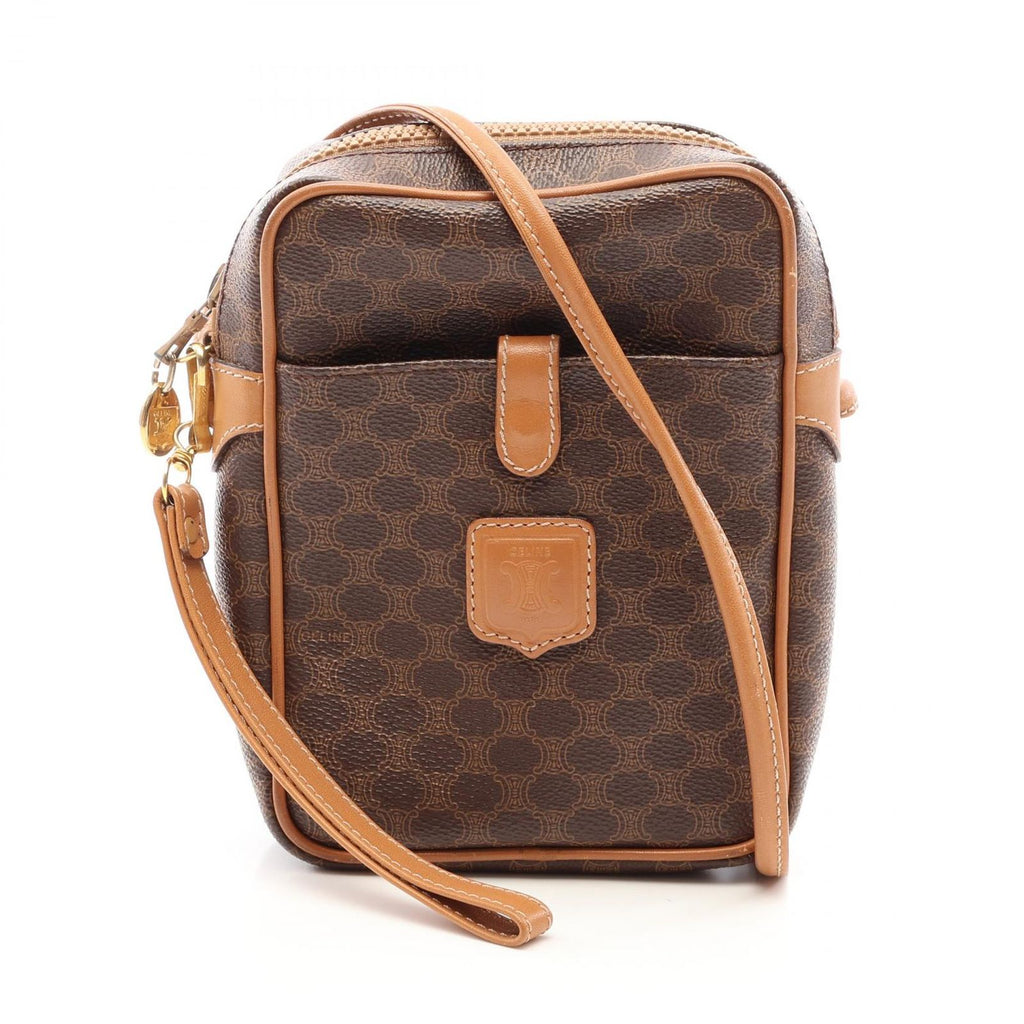 Celine Shoulder Bag Macadam Brown Canvas Leather
