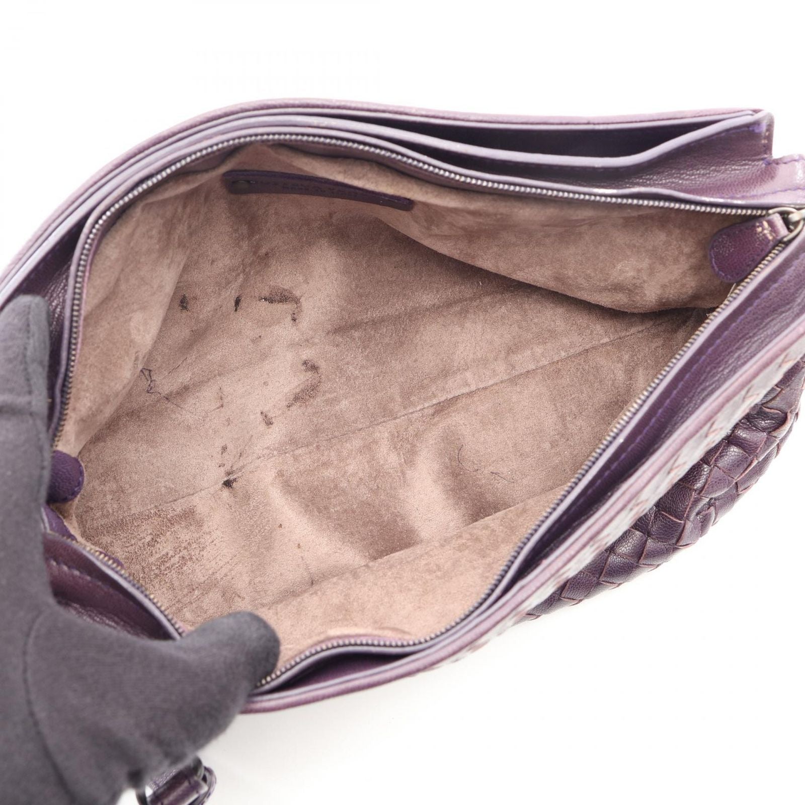 Bottega Veneta Shoulder Bag Intrecciato Purple Leather — view 3
