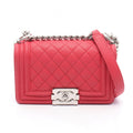 Chanel Shoulder Bag Boy Small Red Caviar Leather Chain