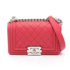 Chanel Shoulder Bag Boy Small Red Caviar Leather Chain