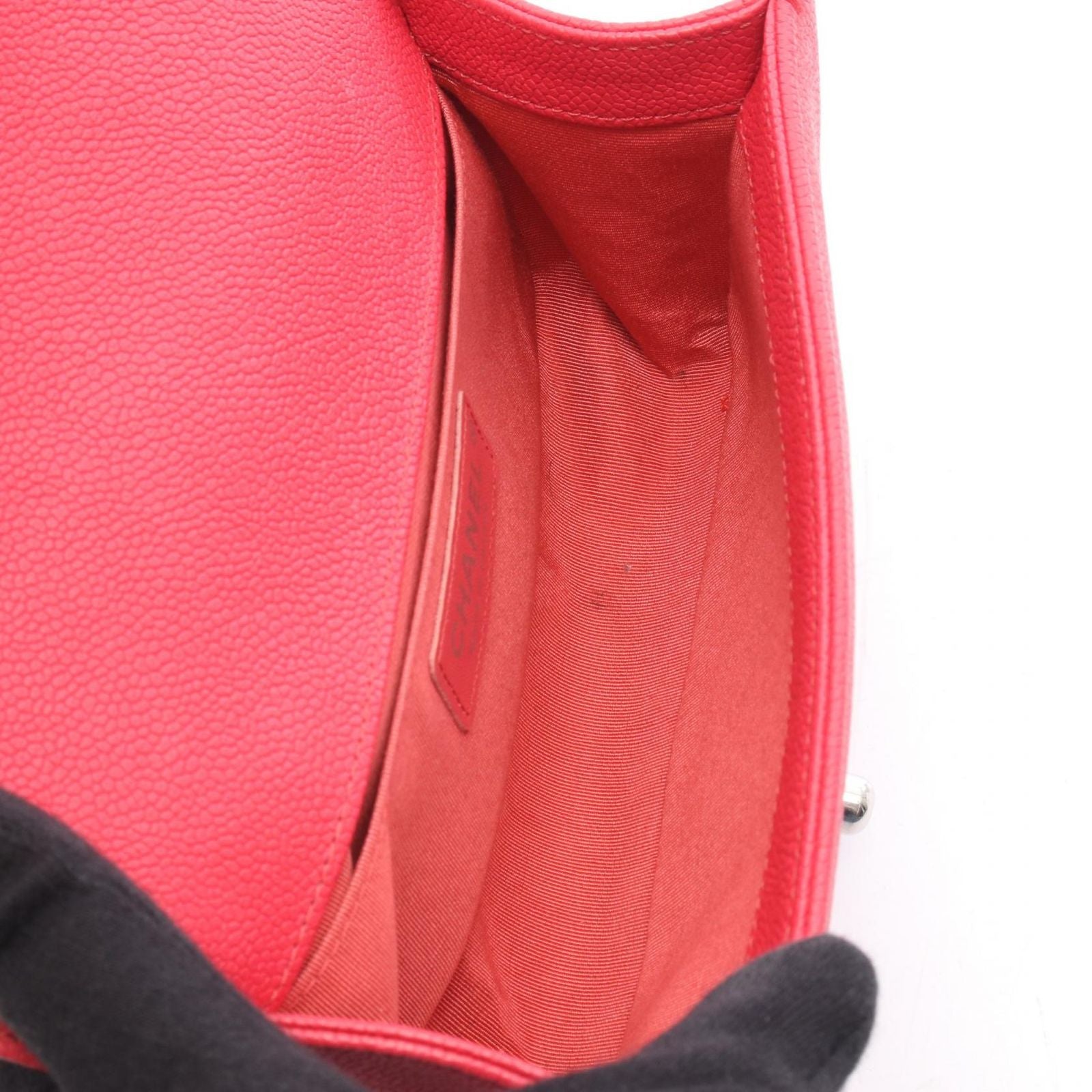 Chanel Shoulder Bag Boy Small Red Caviar Leather Chain — view 3