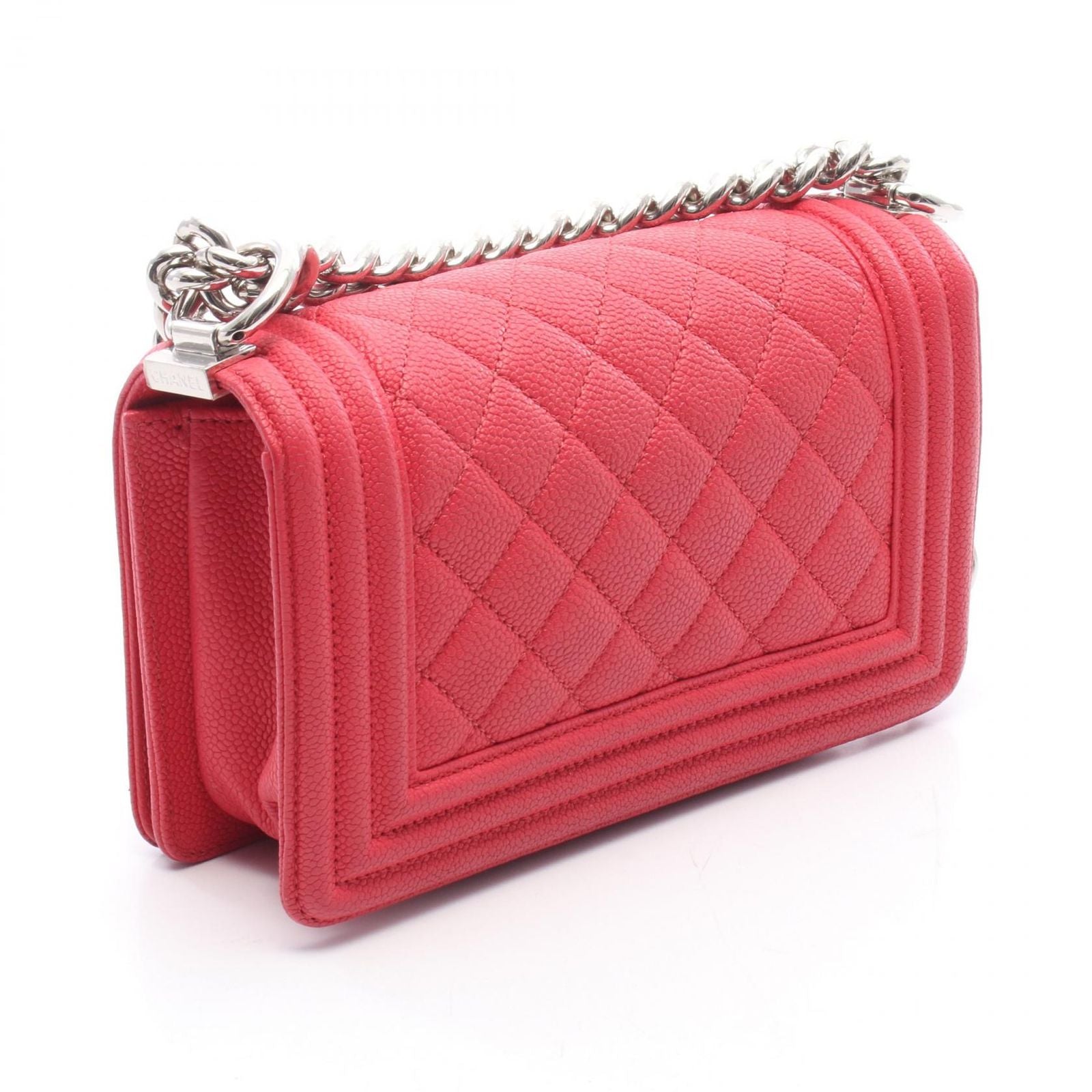Chanel Shoulder Bag Boy Small Red Caviar Leather Chain — view 2