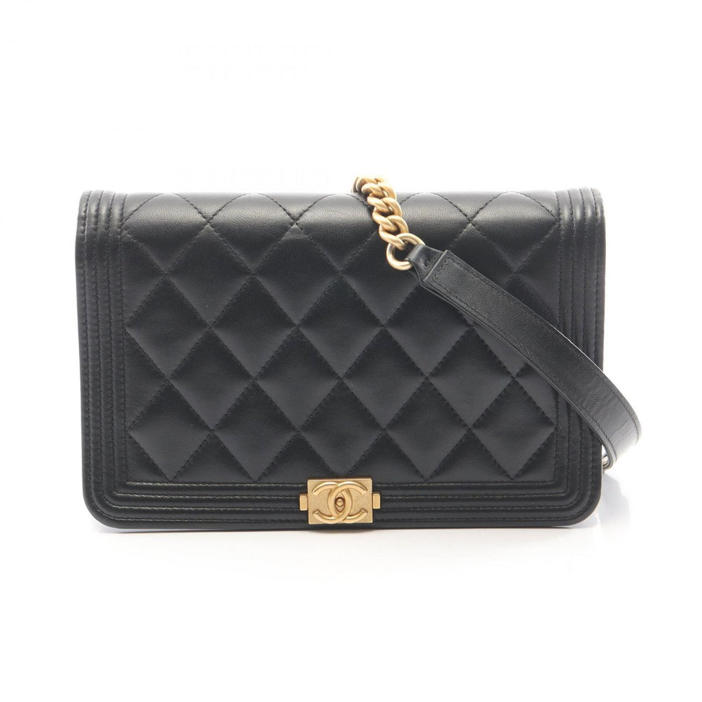 Chanel Shoulder Bag Boy Black Lambskin Boy Chain Wallet