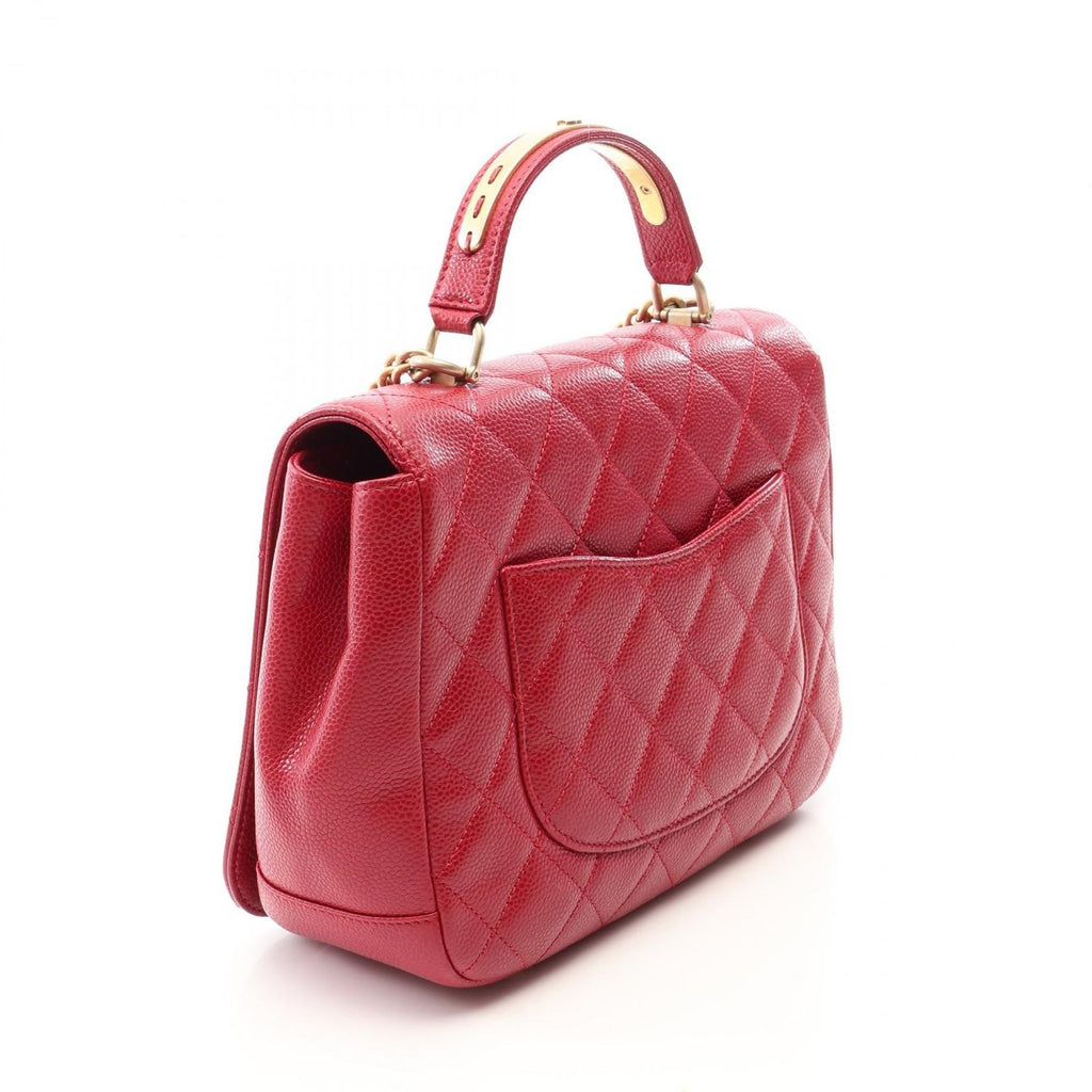 Chanel Shoulder Bag Quilted Top Handle 2-Way Red Caviar Leather Top Full Flap — view 2