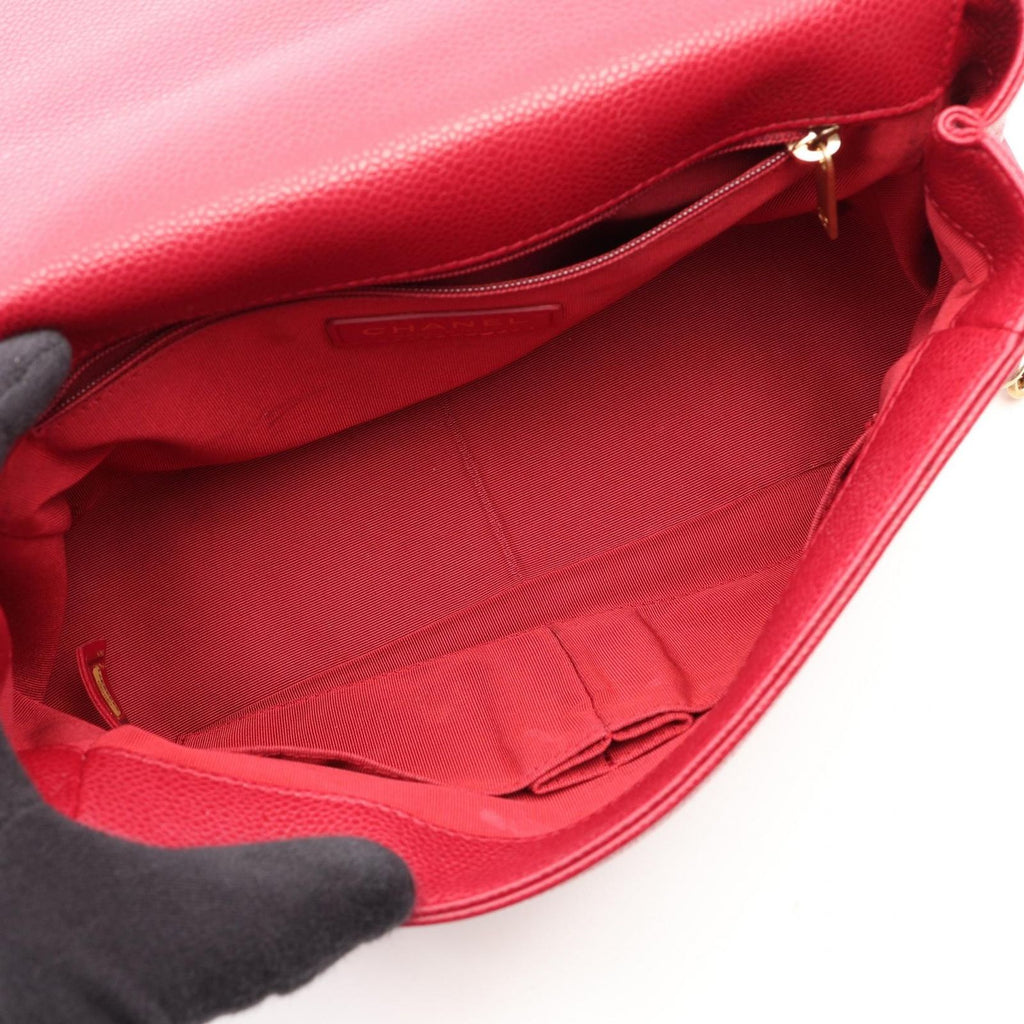 Chanel Shoulder Bag Quilted Top Handle 2-Way Red Caviar Leather Top Full Flap — view 3