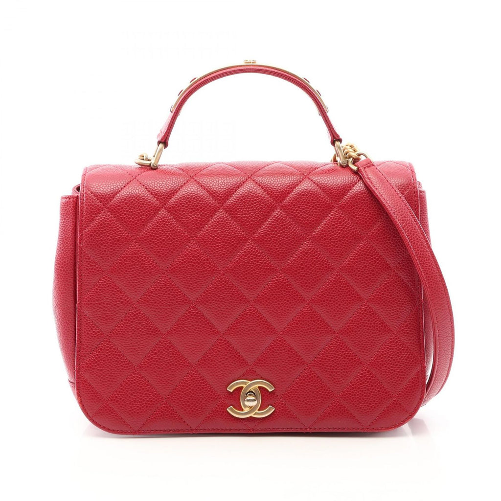 Chanel Shoulder Bag Quilted Top Handle 2-Way Red Caviar Leather Top Full Flap