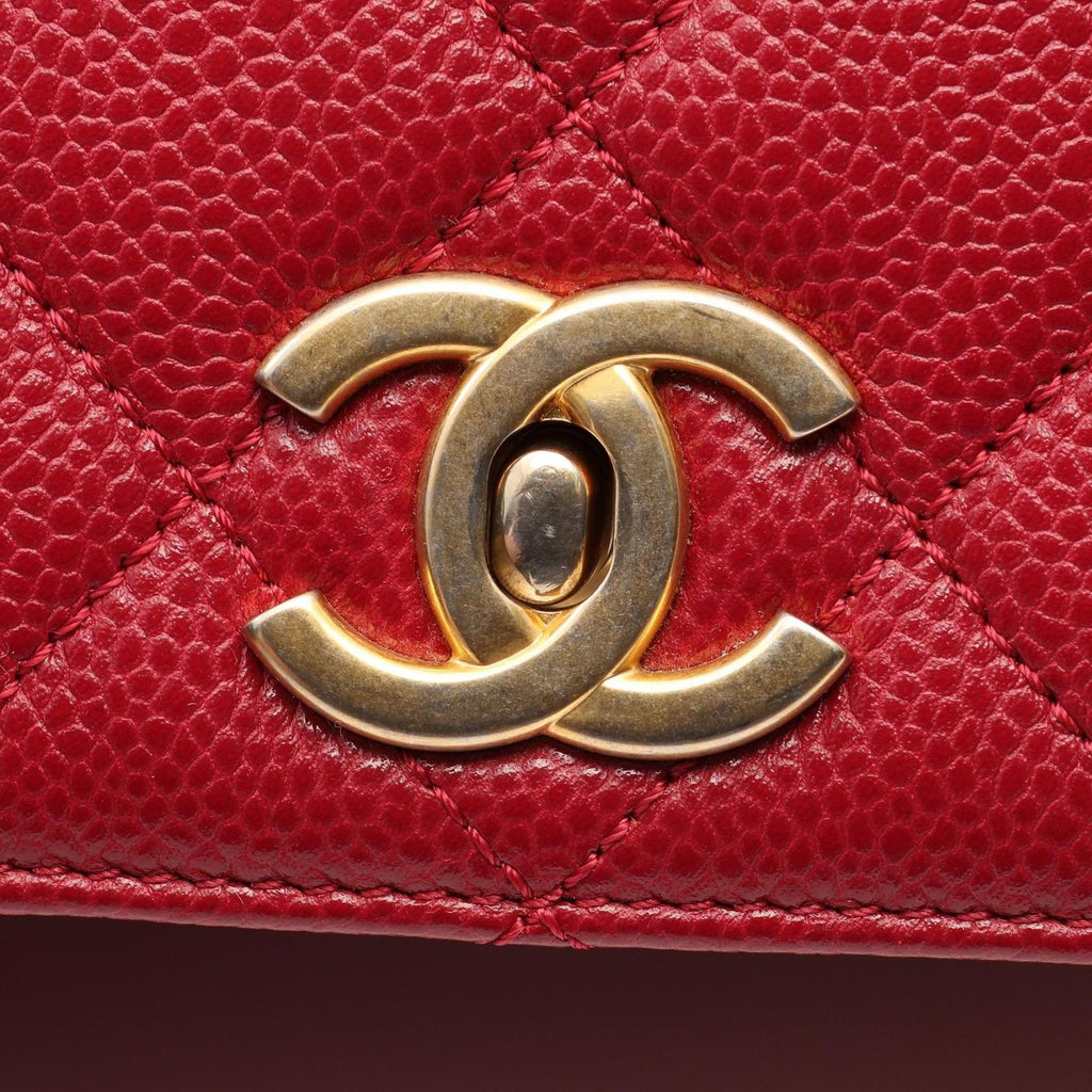 Chanel Shoulder Bag Quilted Top Handle 2-Way Red Caviar Leather Top Full Flap — view 6