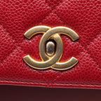Chanel Shoulder Bag Quilted Top Handle 2-Way Red Caviar Leather Top Full Flap — view 6