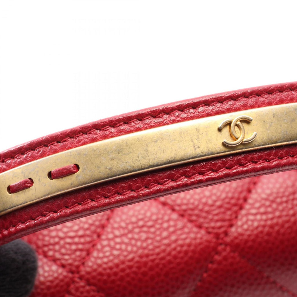 Chanel Shoulder Bag Quilted Top Handle 2-Way Red Caviar Leather Top Full Flap — view 7