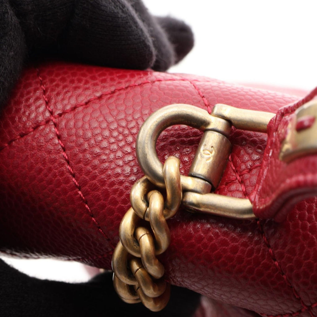 Chanel Shoulder Bag Quilted Top Handle 2-Way Red Caviar Leather Top Full Flap — view 8