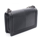 Chanel Shoulder Bag Boy Large Chest Blanc Stitch Black Lambskin Boy Chain — view 2