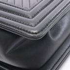 Chanel Shoulder Bag Boy Large Chest Blanc Stitch Black Lambskin Boy Chain — view 8