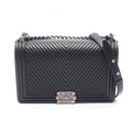Chanel Shoulder Bag Boy Large Chest Blanc Stitch Black Lambskin Boy Chain