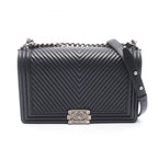 Chanel Shoulder Bag Boy Large Chest Blanc Stitch Black Lambskin Boy Chain