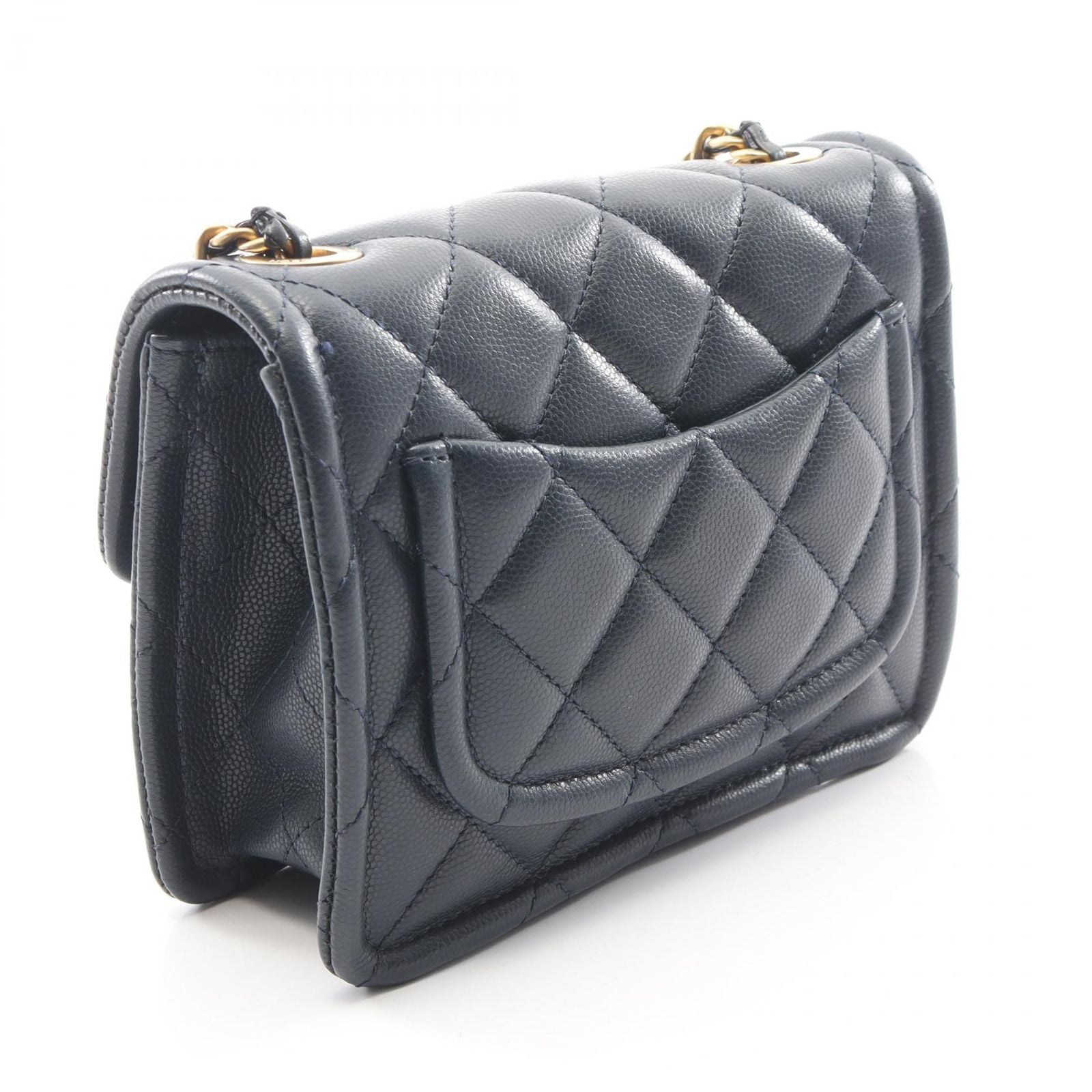 Chanel Shoulder Bag Quilted Navy Lambskin Small Chain — view 2