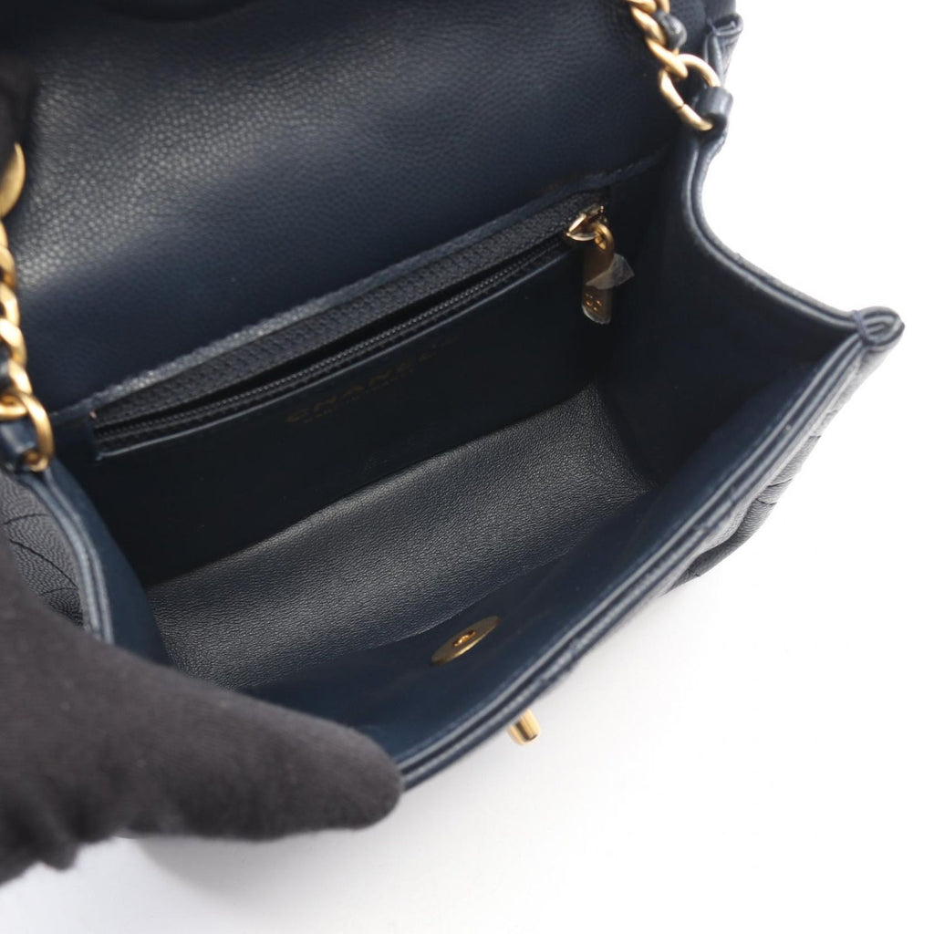 Chanel Shoulder Bag Quilted Navy Lambskin Small Chain — view 3