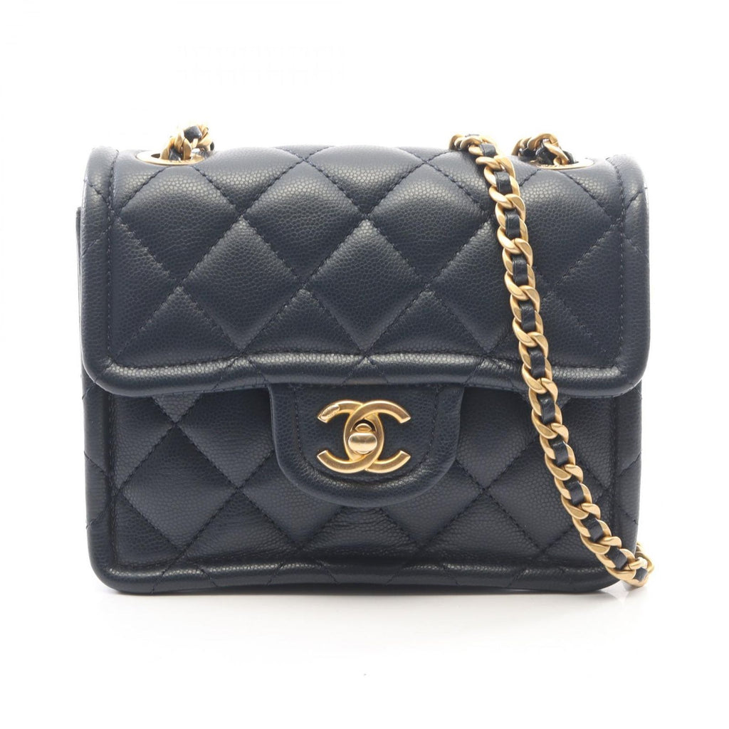 Chanel Shoulder Bag Quilted Navy Lambskin Small Chain