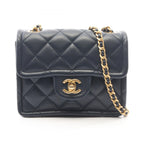 Chanel Shoulder Bag Quilted Navy Lambskin Small Chain