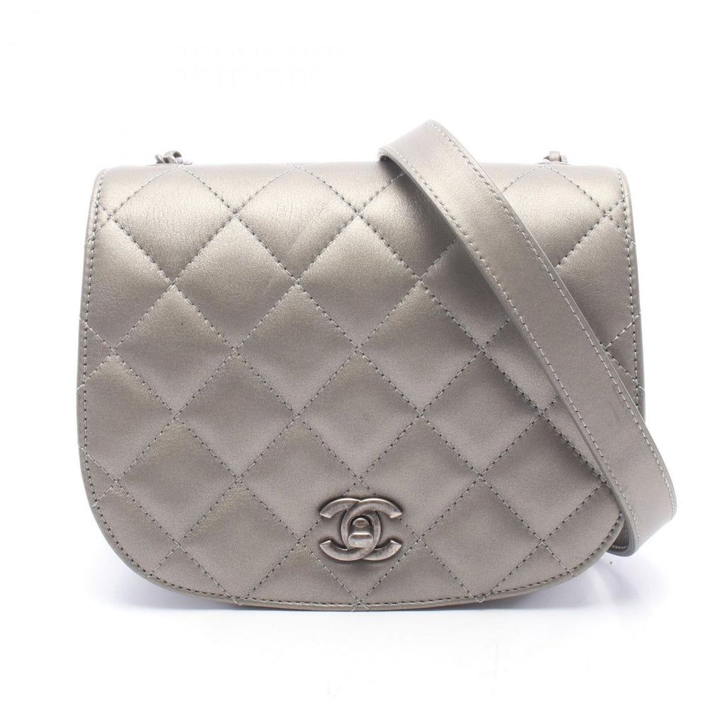 Chanel Shoulder Bag Quilted Round Flap Small Metallic Sill Bague Lambskin Chain