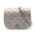 Chanel Shoulder Bag Quilted Round Flap Small Metallic Sill Bague Lambskin Chain