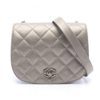Chanel Shoulder Bag Quilted Round Flap Small Metallic Sill Bague Lambskin Chain
