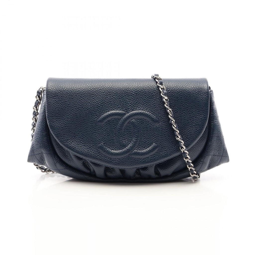 Chanel Shoulder Bag Half Moon CC Logo Navy Caviar Leather CC Chain Wallet