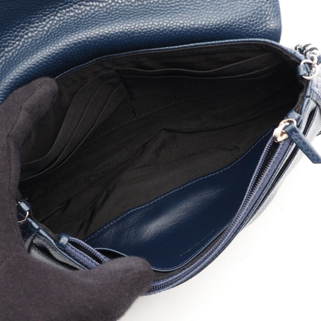 Chanel Shoulder Bag Half Moon CC Logo Navy Caviar Leather CC Chain Wallet — view 3