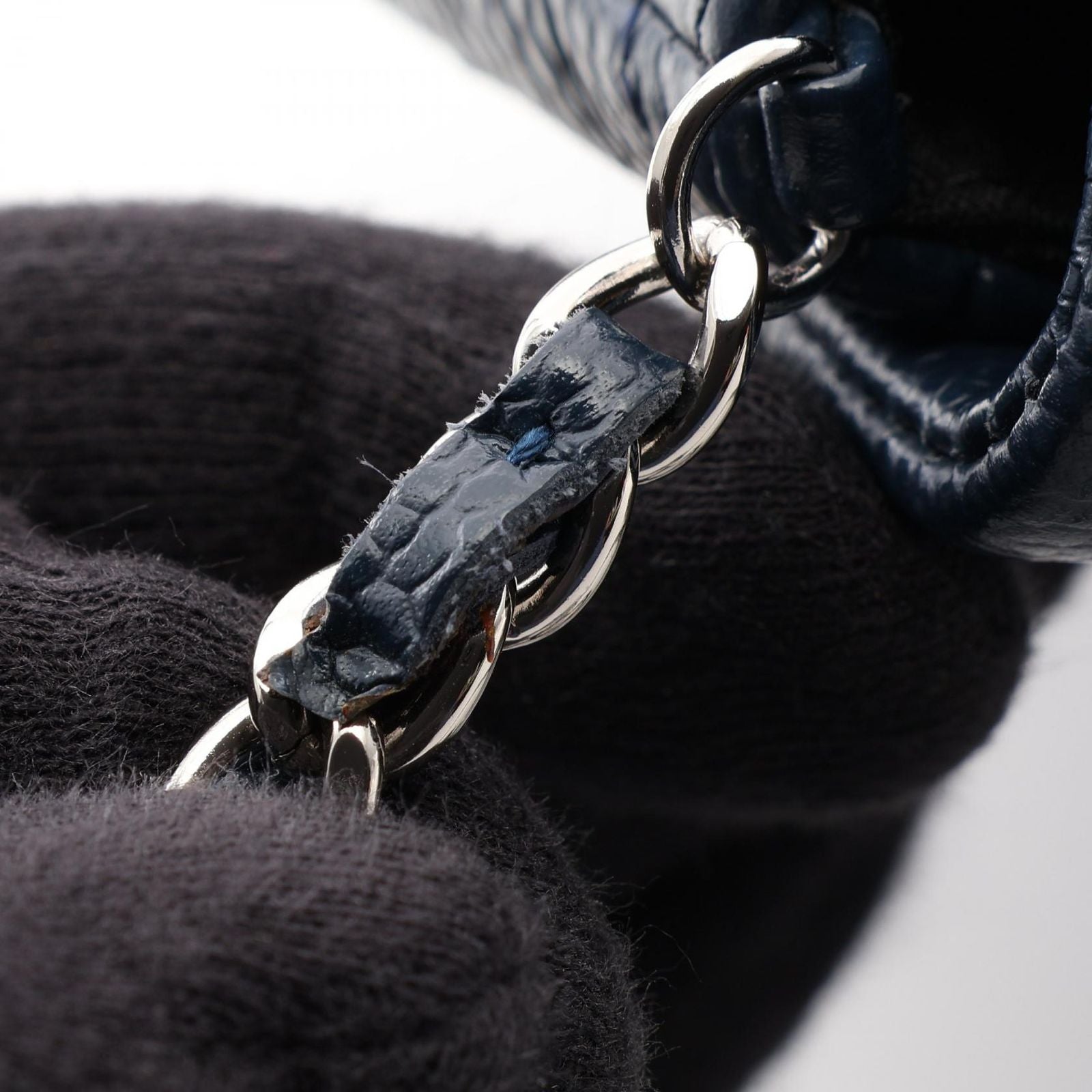 Chanel Shoulder Bag Half Moon CC Logo Navy Caviar Leather CC Chain Wallet — view 8