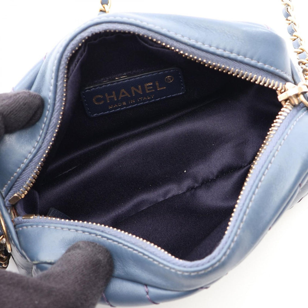Chanel Shoulder Bag Stitch Che Blanc Smoked Blue Leather Mini Chain — view 3