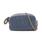 Chanel Shoulder Bag Stitch Che Blanc Smoked Blue Leather Mini Chain