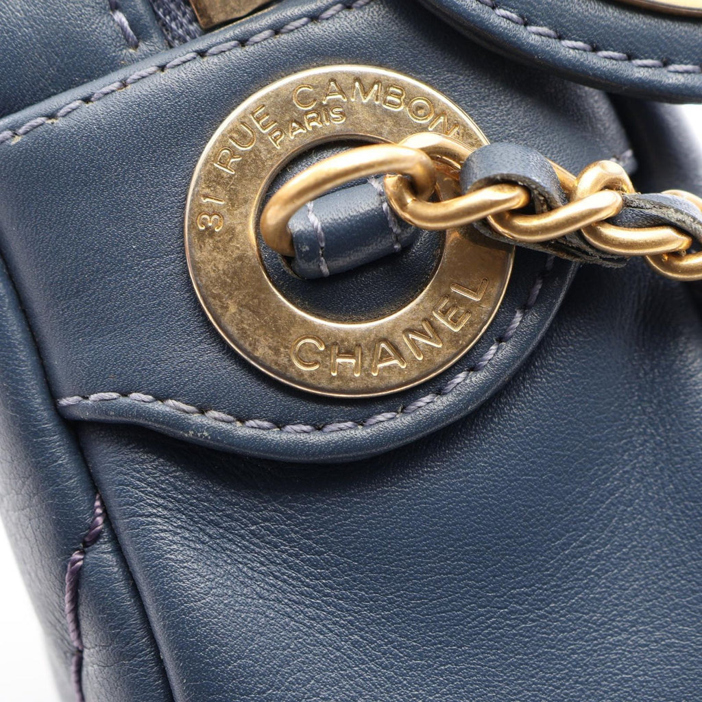 Chanel Shoulder Bag Stitch Che Blanc Smoked Blue Leather Mini Chain — view 7