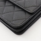 Chanel Shoulder Bag Quilted Black Caviar Leather Chain Wallet — view 7