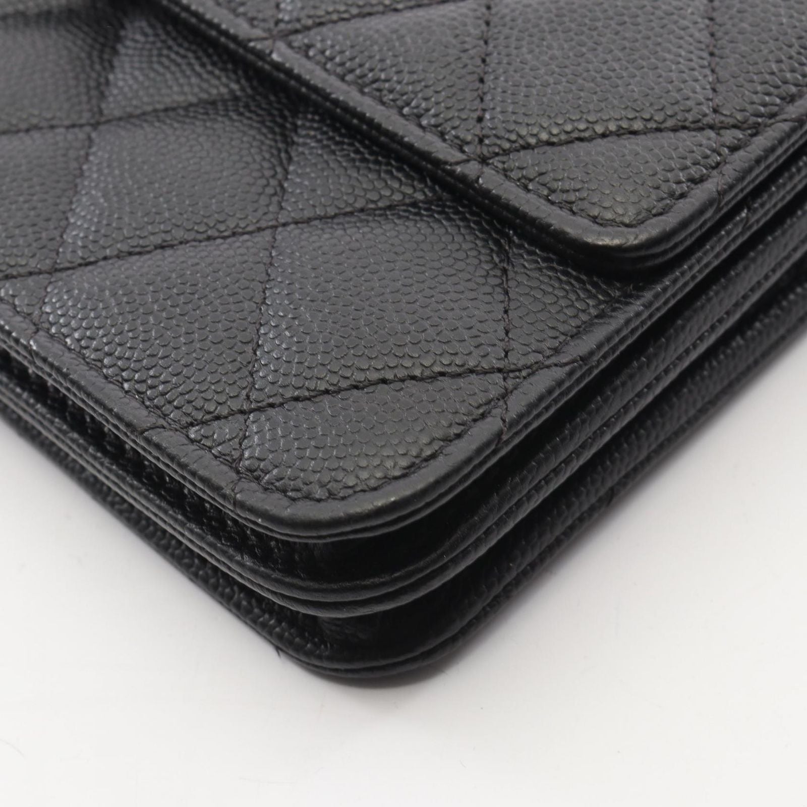 Chanel Shoulder Bag Quilted Black Caviar Leather Chain Wallet — view 7