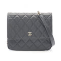 Chanel Shoulder Bag Quilted Black Caviar Leather Chain Wallet