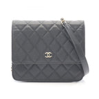 Chanel Shoulder Bag Quilted Black Caviar Leather Chain Wallet