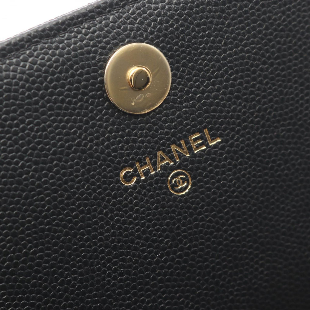 Chanel Shoulder Bag Quilted Black Caviar Leather Chain Wallet — view 4