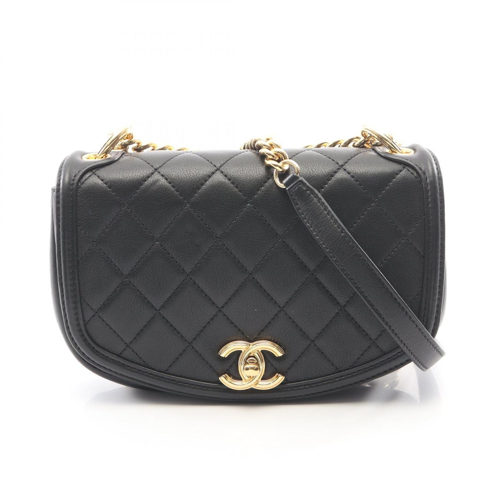 Chanel Shoulder Bag Quilted Black Lambskin Small Chain