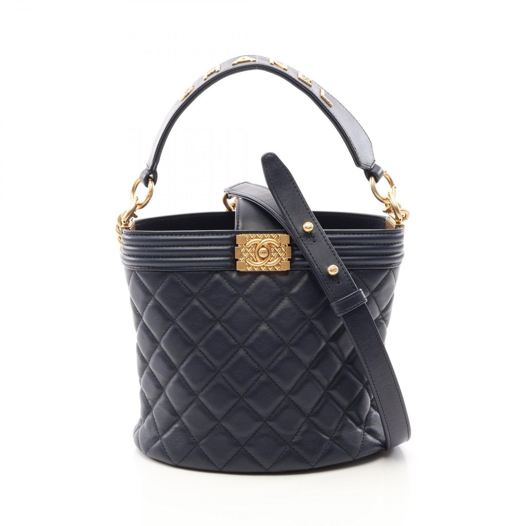 Chanel Shoulder Bag Boy 2-Way Navy Lambskin Boy Small