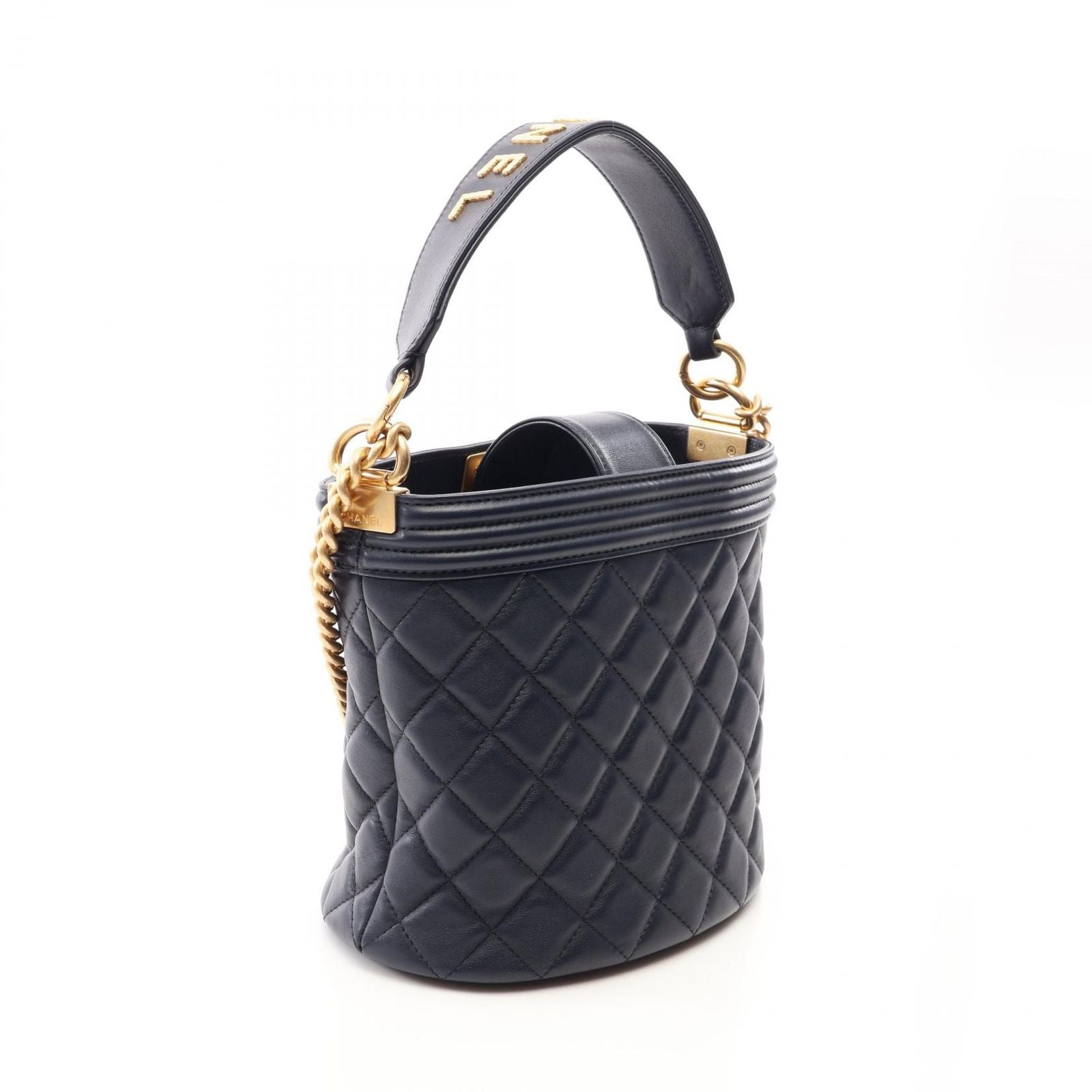 Chanel Shoulder Bag Boy 2-Way Navy Lambskin Boy Small — view 2