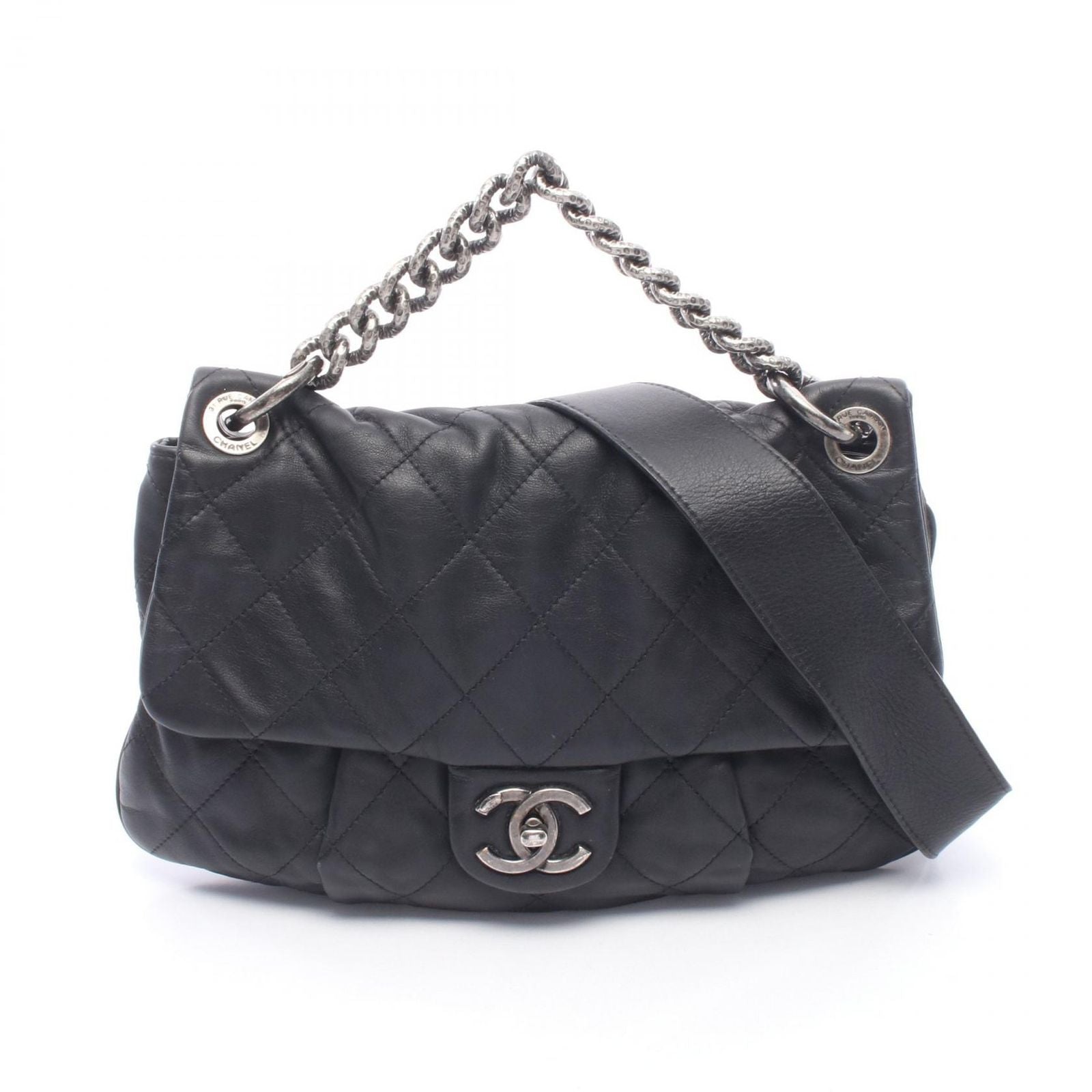 Chanel Quilted 2-Way Black Leather Shoulder