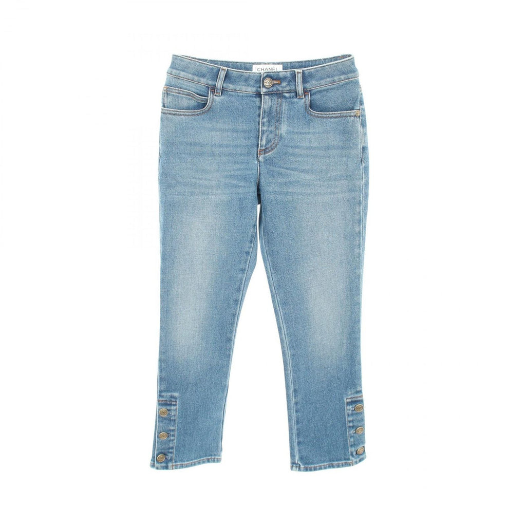 Chanel Denim Pants CC Logo Button Cotton