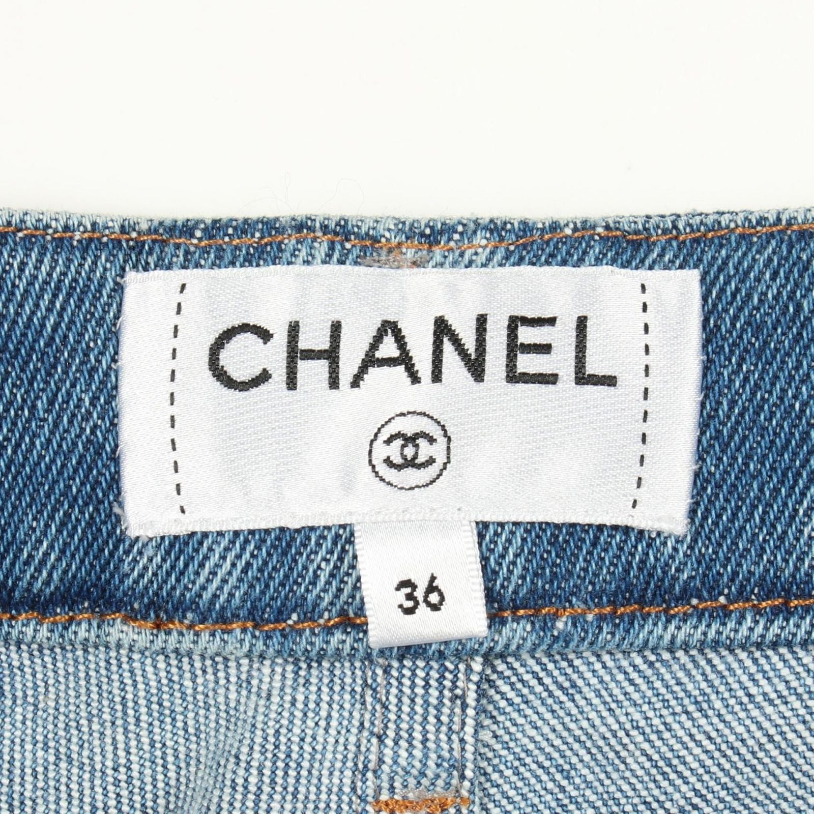 Chanel Denim Pants CC Logo Button Cotton — view 3