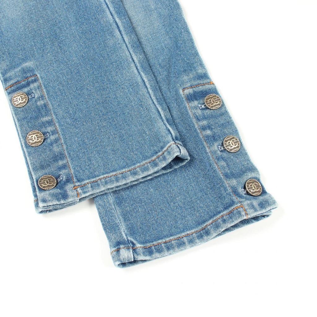 Chanel Denim Pants CC Logo Button Cotton — view 7
