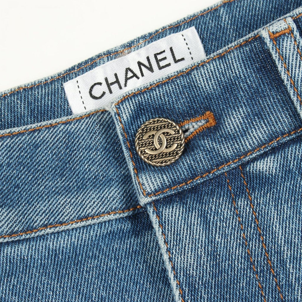 Chanel Denim Pants CC Logo Button Cotton — view 8