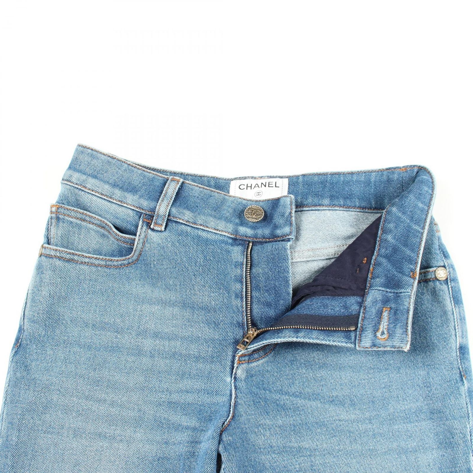 Chanel Denim Pants CC Logo Button Cotton — view 6