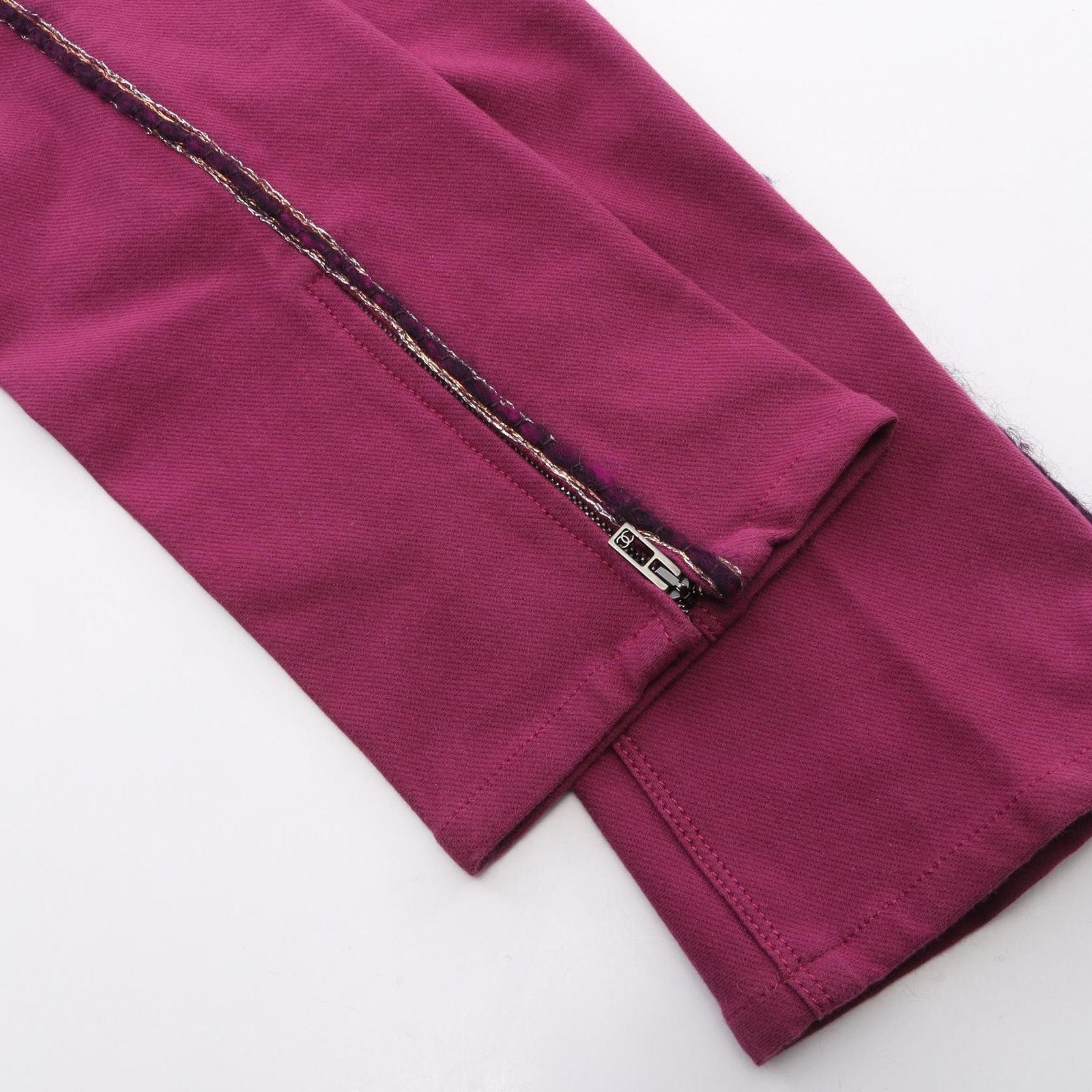 Chanel Pants CC Logo Button Tweed Trim Skinny Cotton — view 7
