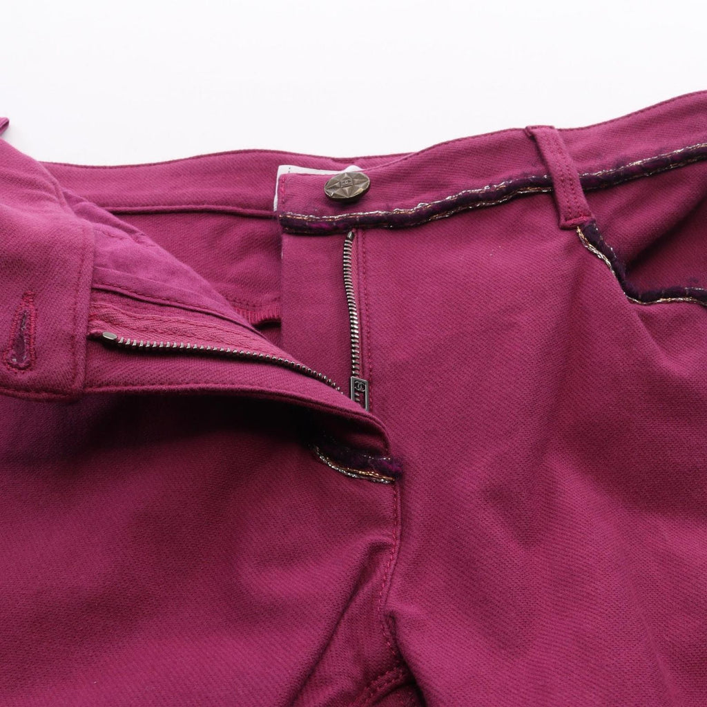 Chanel Pants CC Logo Button Tweed Trim Skinny Cotton — view 6