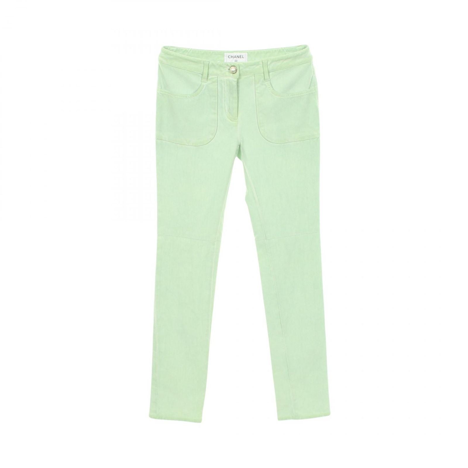 Chanel Pants CC Logo Pearl Button Skinny Cotton